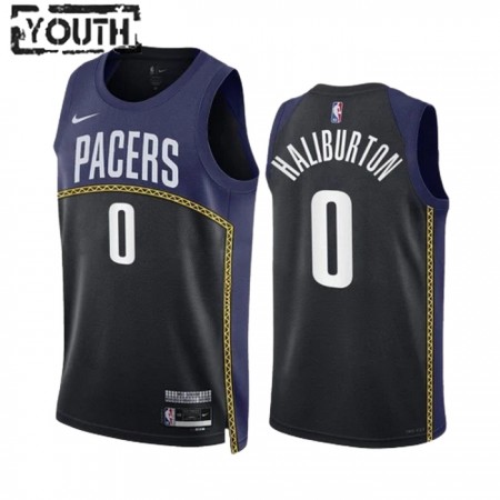 Maillot Basket Enfant Indiana Pacers Tyrese Haliburton 0 Black 2022-23 Nike City Edition Navy Swingman